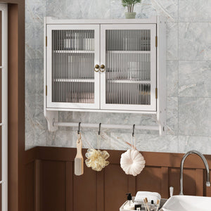 Vintage Double Door Wall Cabinet With Three Tiers Storage And Towel Rack - White Washed