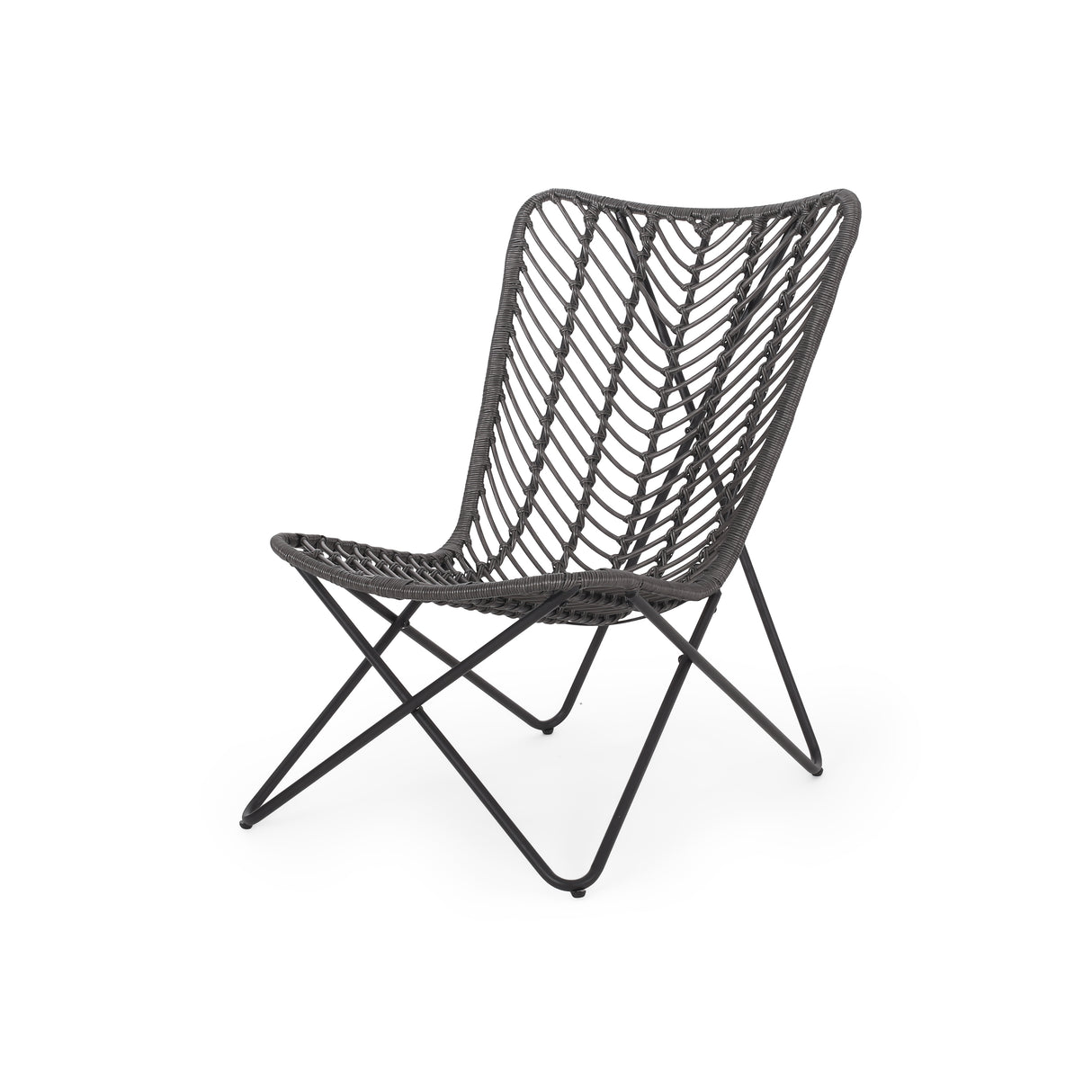 Outdoor wicker chair with geometric cross base, set of 2, grey