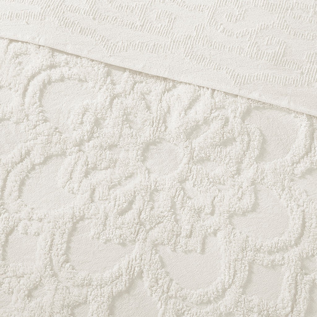 Tufted Cotton Chenille Medallion Fringe Coverlet Mini Set - Off-White Full/Queen