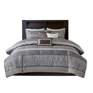 7 Piece Jacquard Comforter Set Grey Taupe Queen
