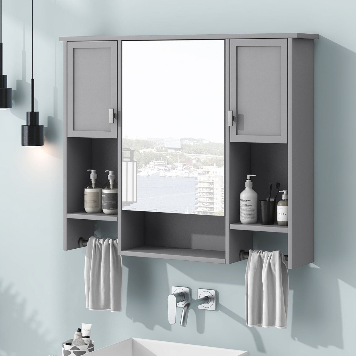 Wall Mounted Bathroom Storage Cabinet With Mirror, Medicine Cabinet With Towel Bar