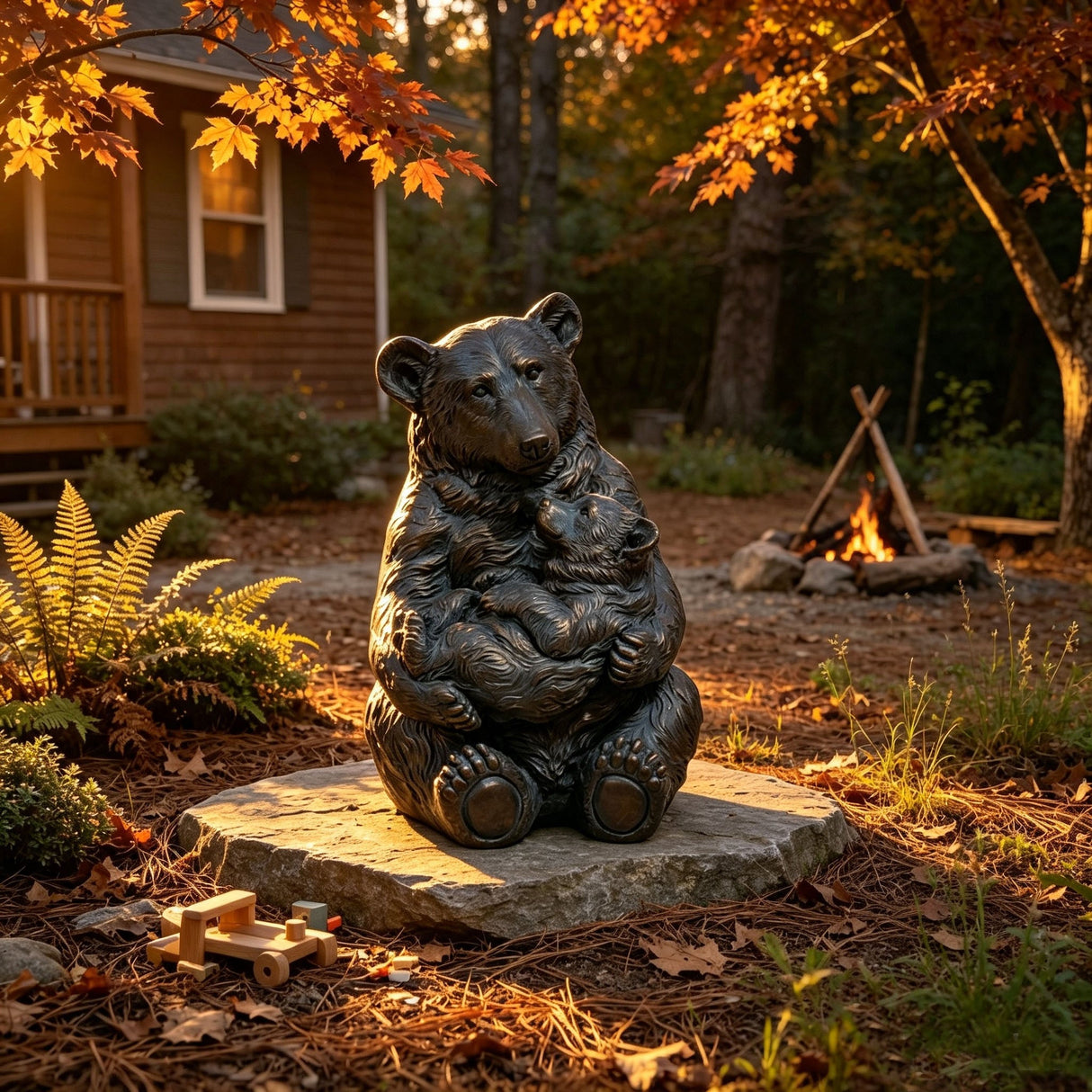 12'' Antique Bronze Mother And Cub Bear Statue