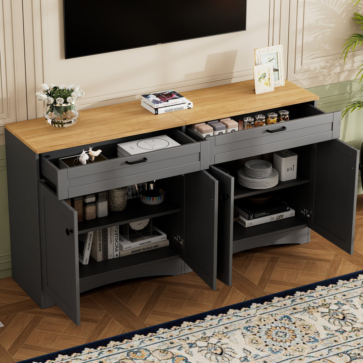 On-Trend Farmhouse TV Stand with 2 Drawers for TVs Up to 70"