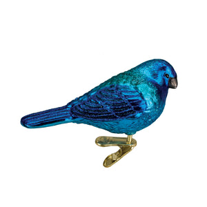 Indigo Bunting Glass Bird Ornament