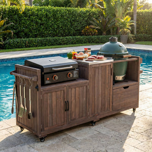 K&K 80.5' Outdoor Kitchen Island for Big Green Egg & Blackstone Griddle