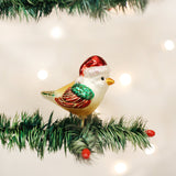 Santa Bird Ornament with Santa Hat 2.5 x 2.5 x 1.75 Inches
