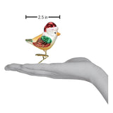 Santa Bird Ornament with Santa Hat 2.5 x 2.5 x 1.75 Inches