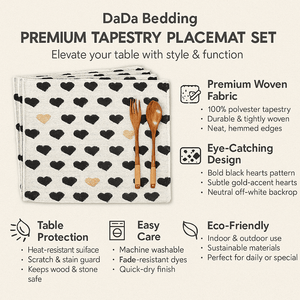 DaDa Bedding Set of 4-Pieces Valentine's day Yellow & Black Hearts Tapestry Dining Table Placemats 13” x 19” (18113)