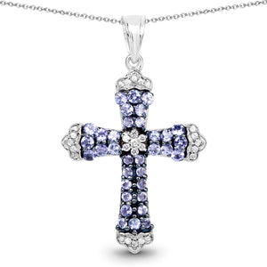 1.84 Carat Genuine Tanzanite and White Zircon .925 Sterling Silver Pendant