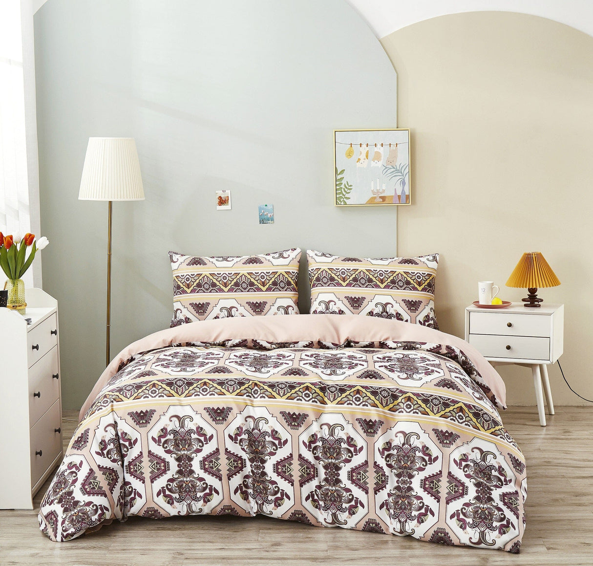 DaDa Bedding Majestic Oriental Kilim Duvet Cover - w/ Pillow Cases Royal Persian Traditional Design Intricate Ornate Ornament Print