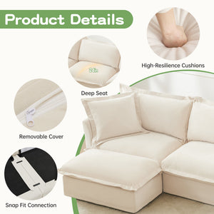 Oversized Chenille Living Room Sofa with 3 Ottomans