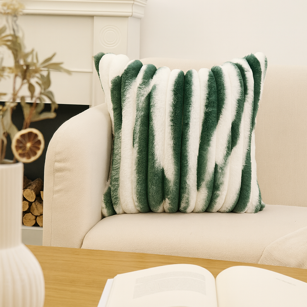 18"x18" Ribbed Ombre Faux Fur Pillow  – Ultra-Soft Two-Tone Design Luxury Textured Accent Insert Included - green