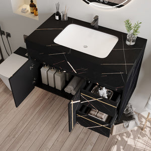 35.2 in Floating Bathroom Vanity with Sink and Faux Marble Top
