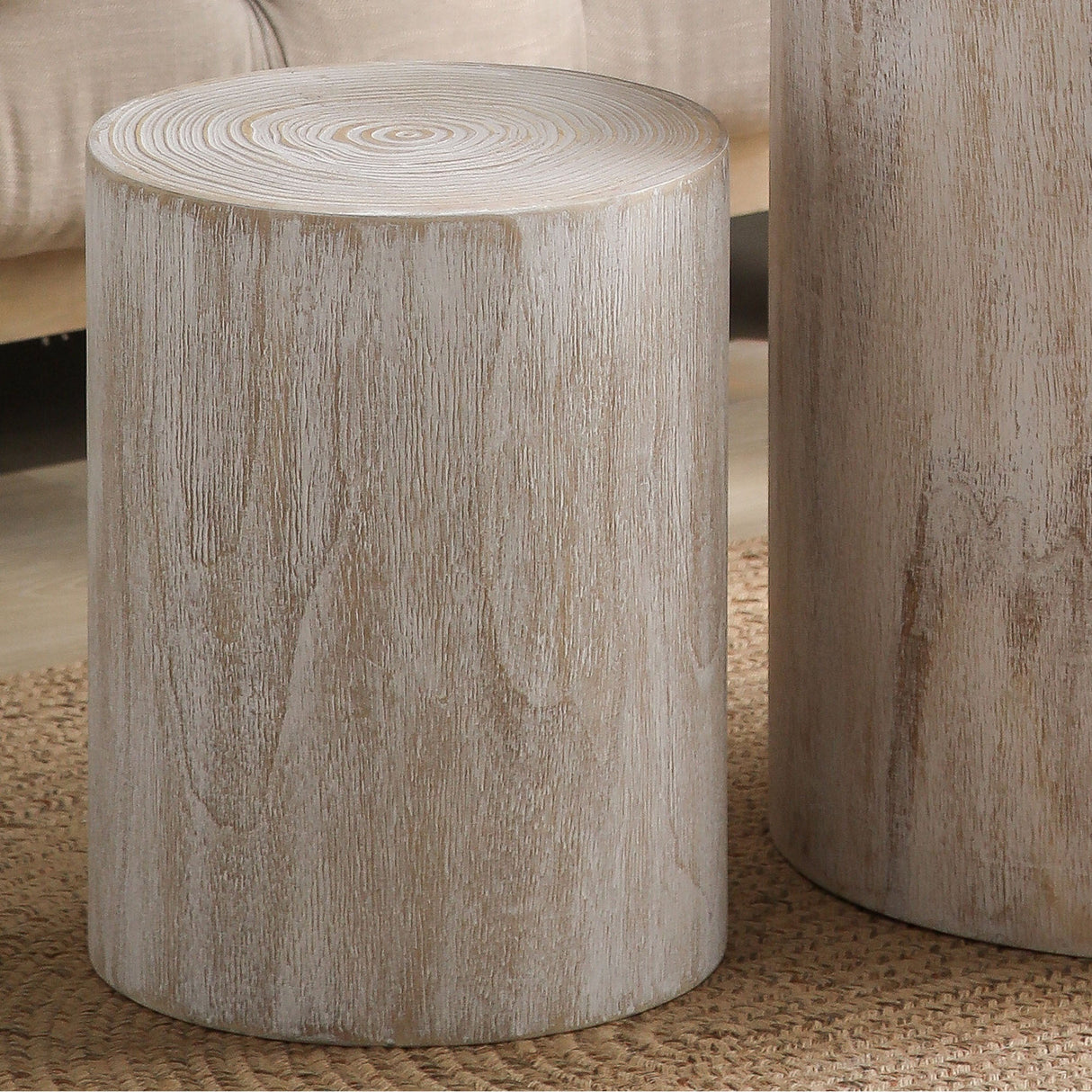 Set of 3, Rounded Wood Coffee Tables, End Tables, Plant Stands,Decorative Accent Pieces - Whitewashed Wood Finish