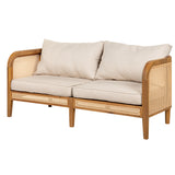 Kirkby Bohemian Outdoor Patio Cushioned Sofa Weatherproof Acacia Wood Teak Beige 56.25in