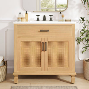 Bathroom Vanity With Ceramic Sink, Modern Free Standing Cabinet With Soft Close Drawers