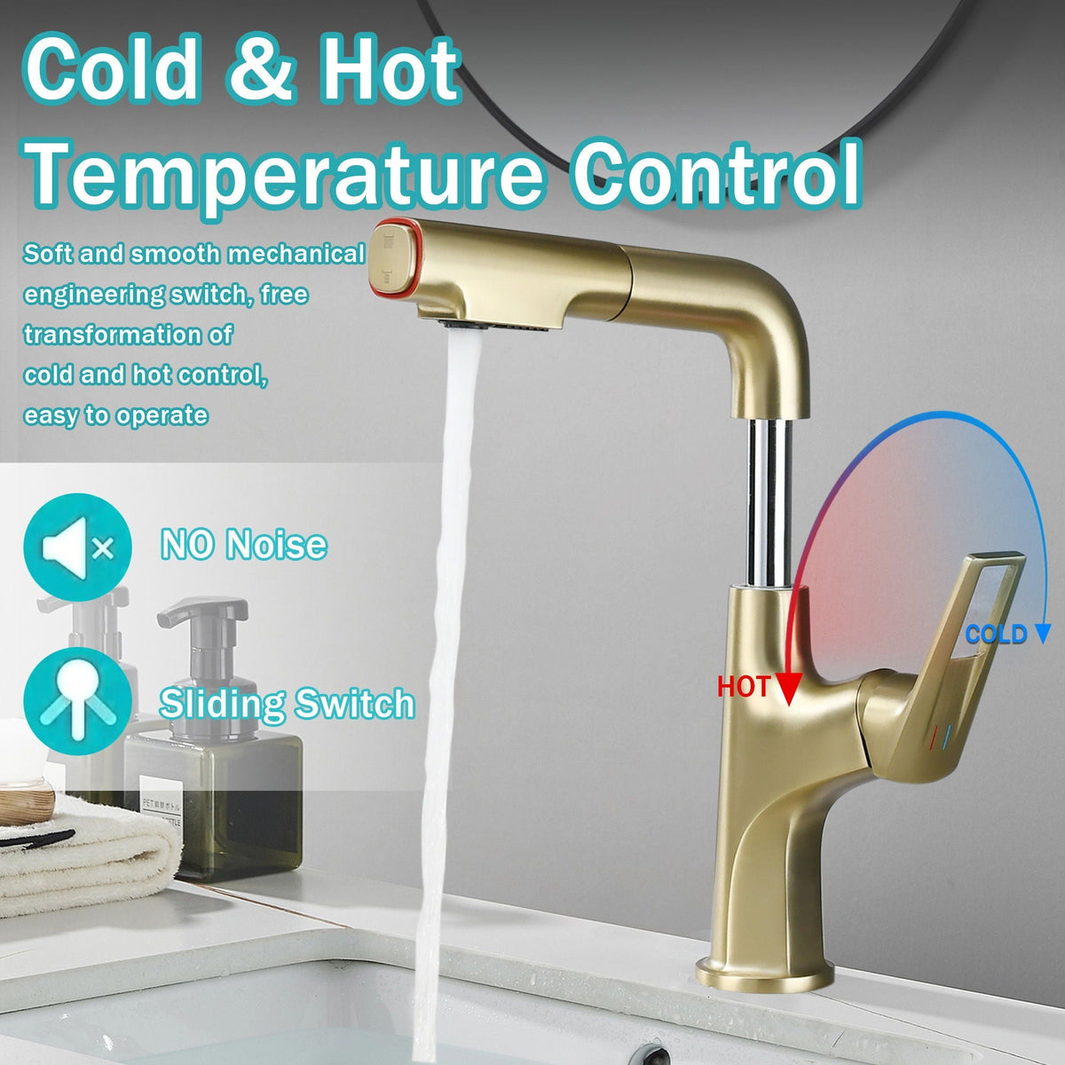 Pull Down Vessel Faucet With Lift Spout & Dual Spray Modes