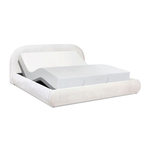 Archie Puffy Grounded Upholstered Platform Bed with Rounded Headboard - Green, White, Beige