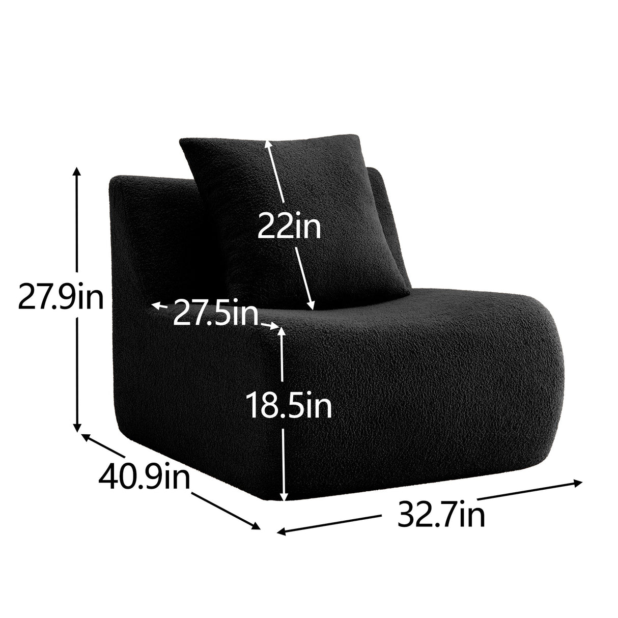 Armless Sofa With Pillow Teddy Fabric - Black
