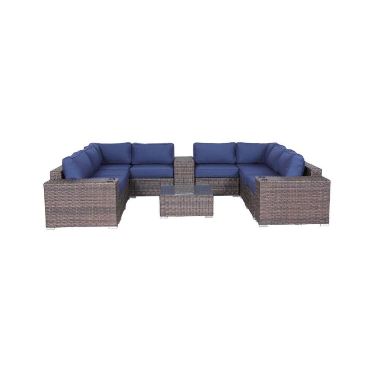 Modern Patio Rattan Sectional Set With Cushions