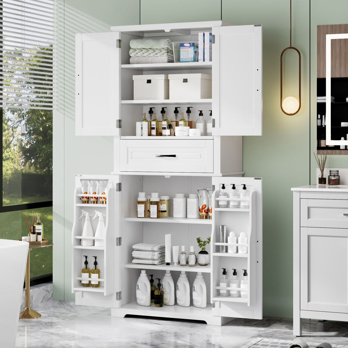 Bathroom Storage Cabinet With Multifunctional Storage Space, Drawer With Slide Rails, Adjustable Shelf
