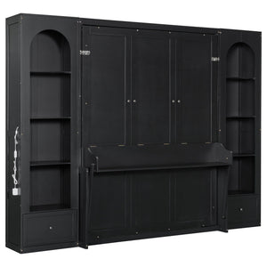 French Style Murphy Platform Bed With Shelf, Side Cabinets, Drawers And LED