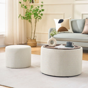 Nesting Ottomans, Round Coffee Table & Bench With Tray (Set of 2)