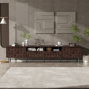 TV Stand For TVs Up To 85" With Closed Storage, Soft Closing Hinges, Living Room Entertainment Center - Walnut
