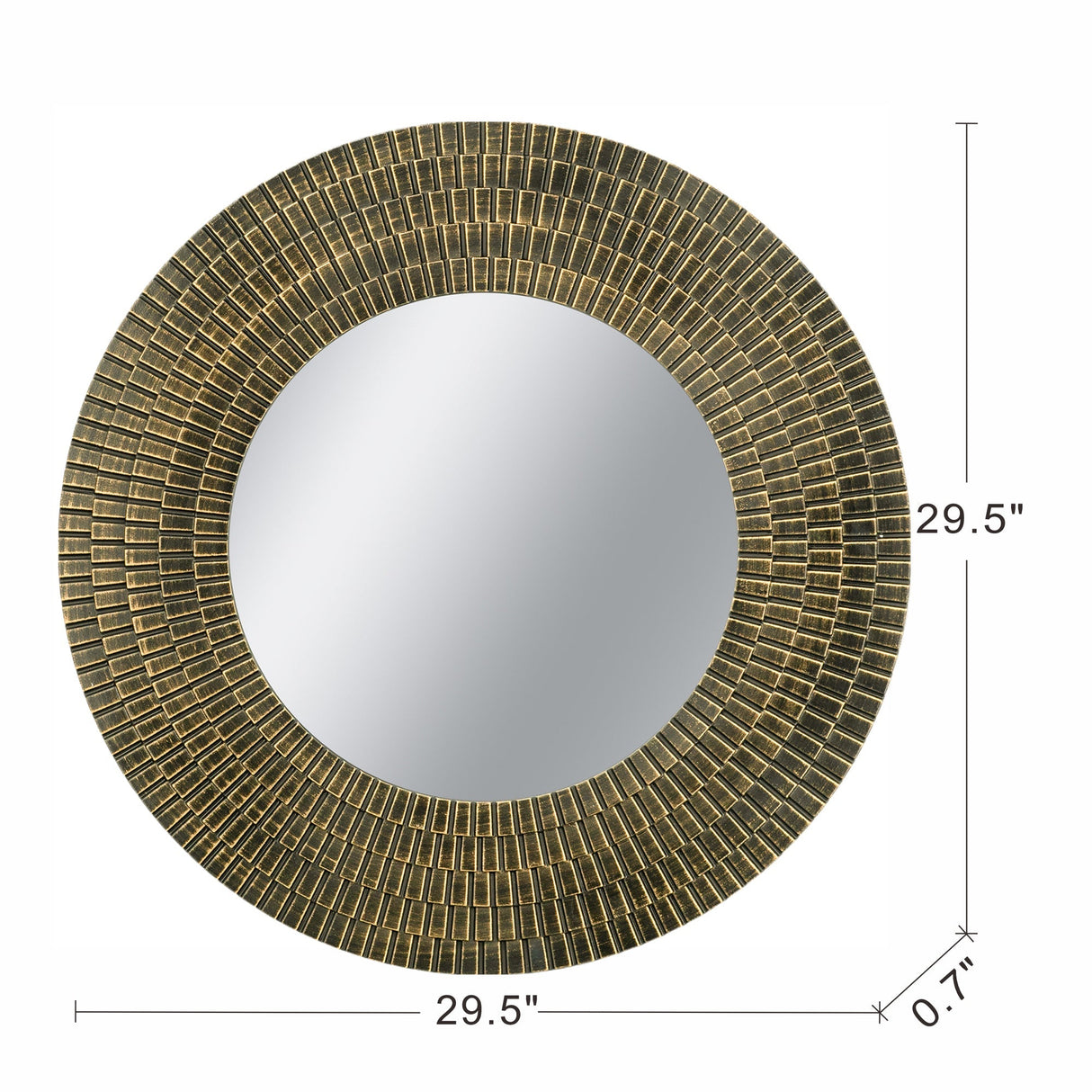 29.5" Round Gold and Black Wooden Accent Mirror with Woven Texture