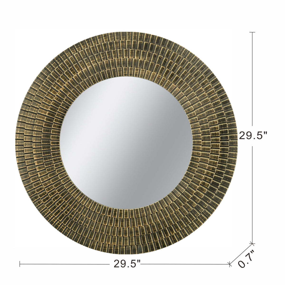 Round Gold and Black Wooden Accent Mirror with Woven Texture - 29.5"