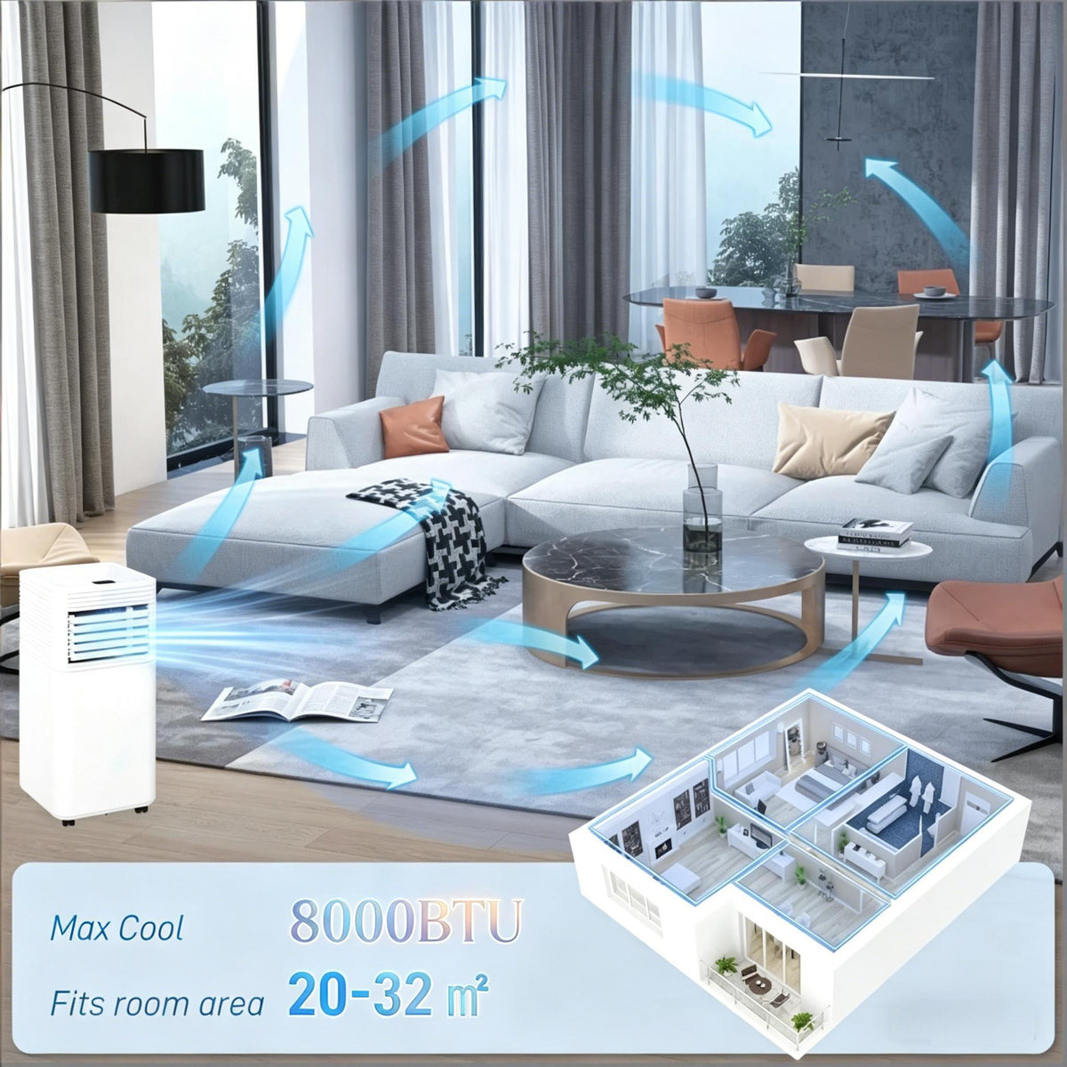 4-in-1 Versatile Mobile Air Conditioner with LED Display - Black & White