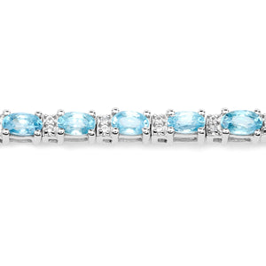 8.84 Carat Genuine Blue Zircon and Topaz White .925 Sterling Silver Bracelet