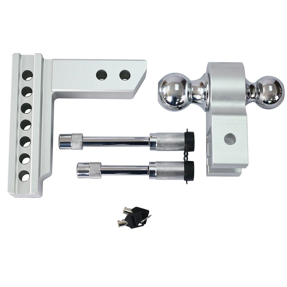Alu - Adjustable Trailer Drop Hitch With 2" Receiver, 6" Adjustment - Silver