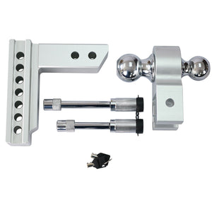 Alu - Adjustable Trailer Drop Hitch With 2" Receiver, 6" Adjustment - Silver