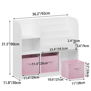 Bookcase and Bookshelf with 3 Collapsible Drawers - Pink or Dark Gray