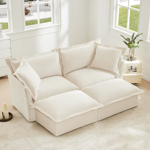 Slipcovered Sofa 2 Seater Sofa With 2 Ottomans