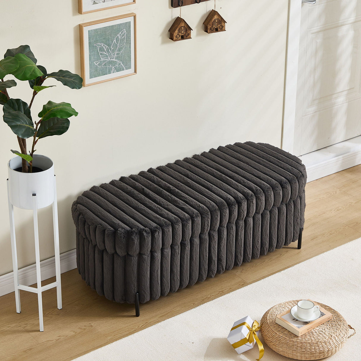 Flip Top Storage Bench With Metal Legs