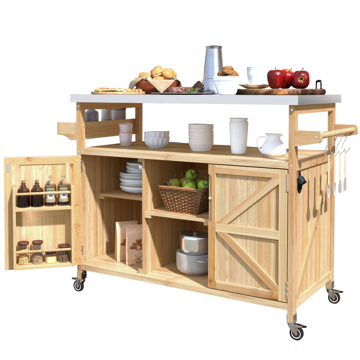 K&K Outdoor Kitchen Island, Rolling Bar Cart & Storage Cabinet