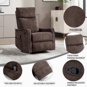 Heat Massage Manual Recliner Chair with Rocker and Swivel in Fabric