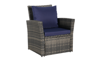 4 Pieces Outdoor Patio Furniture Set with Rattan Chairs and Tempered Glass Table