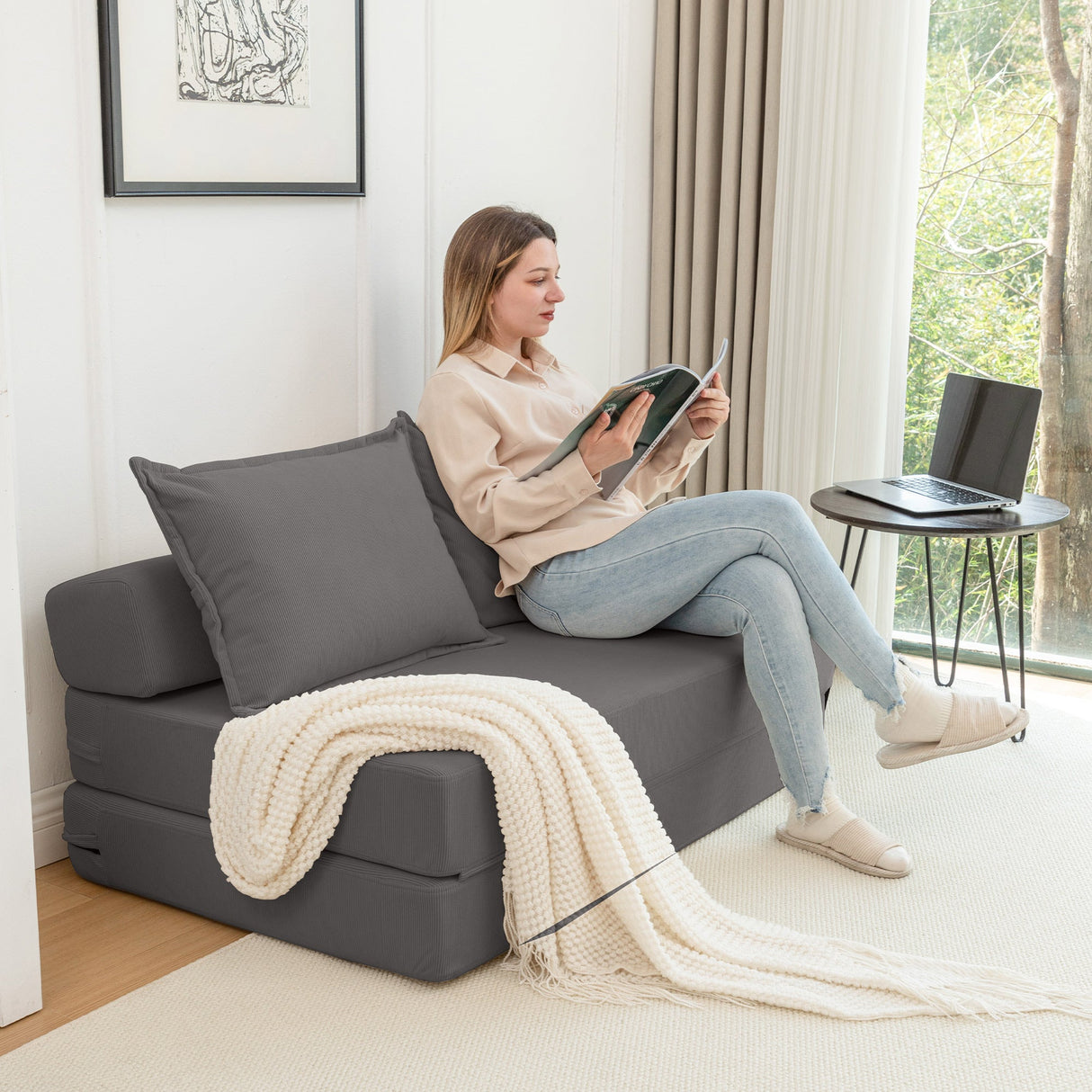 Foldable Sofa Bed Sleeper Lounge Chair with Pillow