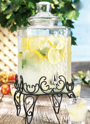 Hammered-Glass-Beverage-Dispenser-With-Custom-Chalkboard-Label-On-Stand-Bar-&-Beverage-Accessories
