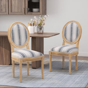 French Country-Inspired KD Dining Chair with Iconic Round Backrest in Blue Fabric