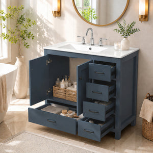36-Inch White Modern Bathroom Vanity with Ceramic Sink