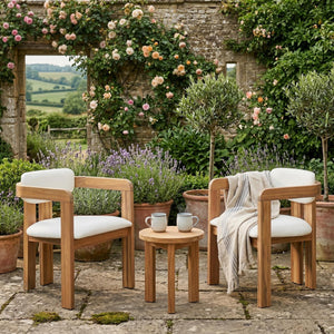 Set of 2 Outdoor Acacia Wood Dining Chairs with Cushions