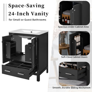 Bathroom Vanity With Integrated Undermount Ceramic Sink, 2 Doors And 1 Drawer, Soft Close Hinges