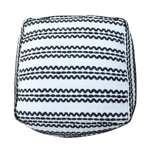 Lani Handcrafted Fabric Pouf - Durable Cotton Square in Natural / Black