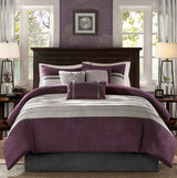 7 Pc Pieced Faux Suede Comforter Set Purple Cal King