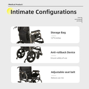Lightweight Foldable Transport Wheelchair For Adults, Square Tube Design