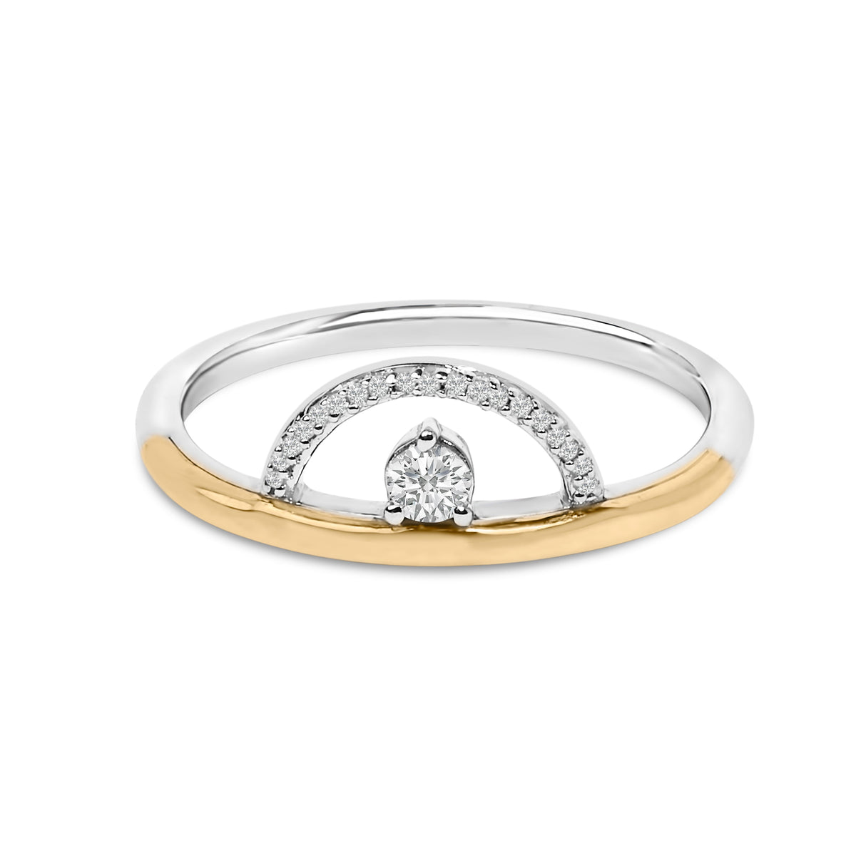 14K Yellow Gold Plated Sterling Silver 1/10 Cttw Diamond Arc Ring